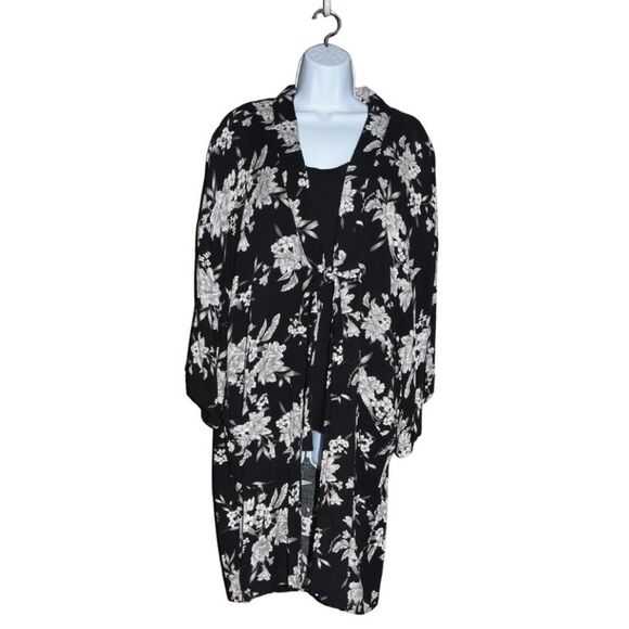 Spiritual Gangster Robe Coverup Long Kimono Black Floral Print Lightweight - Picture 2 of 11